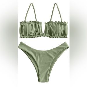 ZAFUL Army Green Ruched Bikini